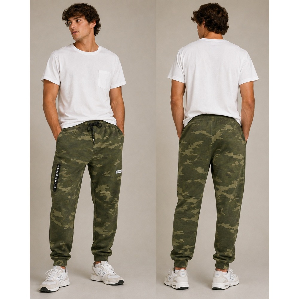 Legends Jogger Pants Mens XL Green Camo Performance Tapered Leg Zip Pocket